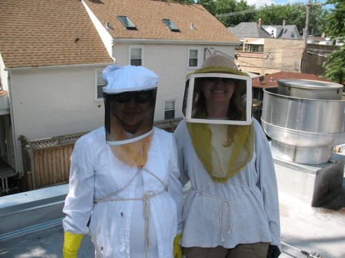 Helen and Claudia. Claudia's family raised bees when she was a child.
